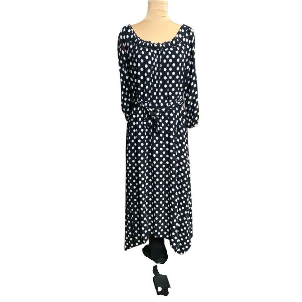 Anthropologie Maeve Midi Dress Black White Polka Dot Off Shoulder Pockets Sz 14